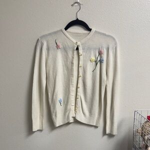 Cashmere Cream Floral Cardigan Sweater